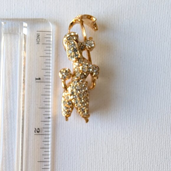 Vintage Poodle Brooch Umbrella Rhinestone Gold-Tone - Picture 3 of 14